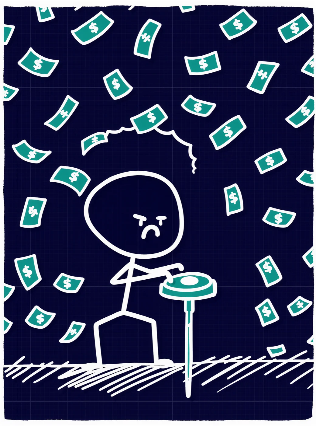 Palito mashing a boost button with money flying everywhere
