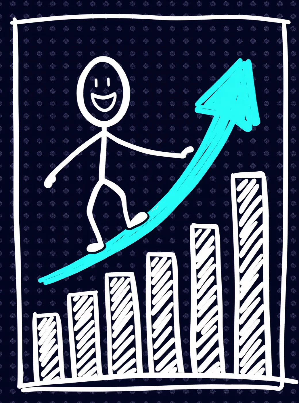 Palito confidently walking up a rising growth chart