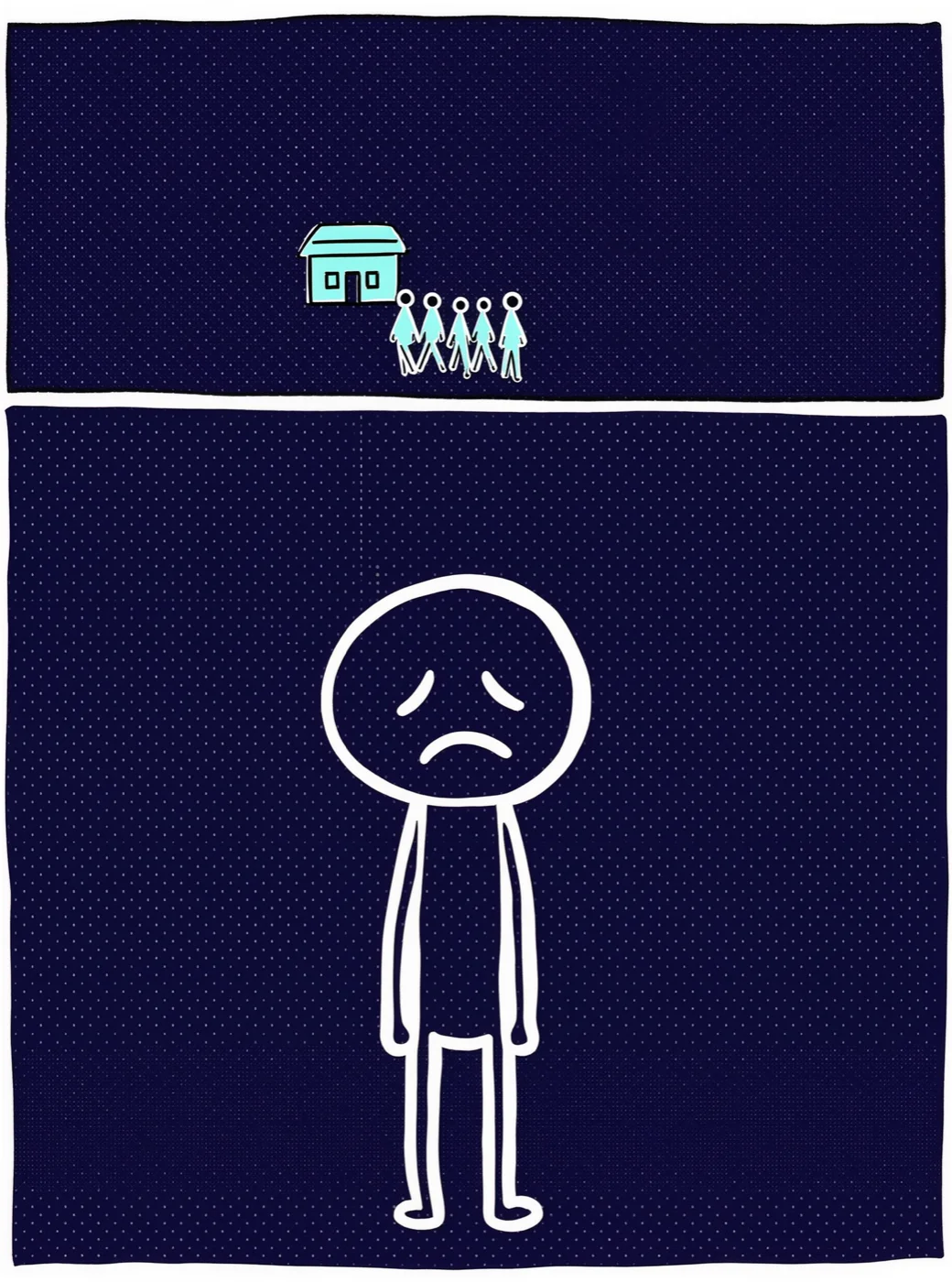 Palito standing alone while customers walk toward a competitor
